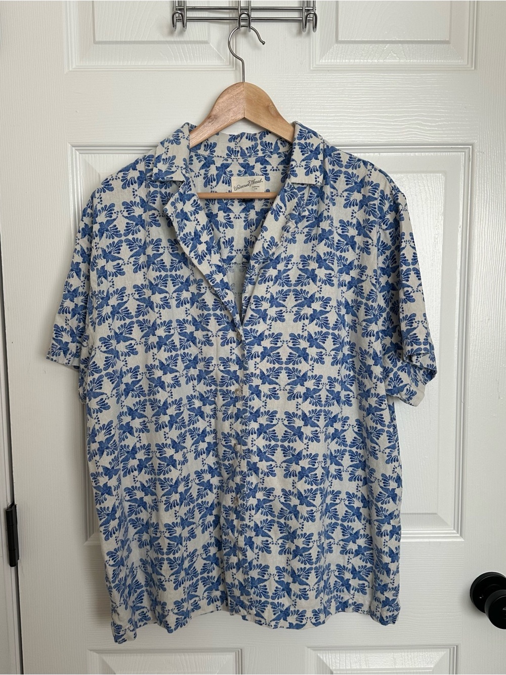 Unisex Blue Floral Short-Sleeve Shirt